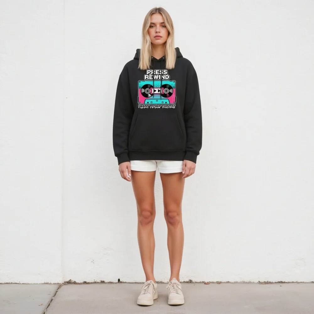 Press Rewind Cassette Hoodie – Unisex Eco-Friendly Pullover - Image 5