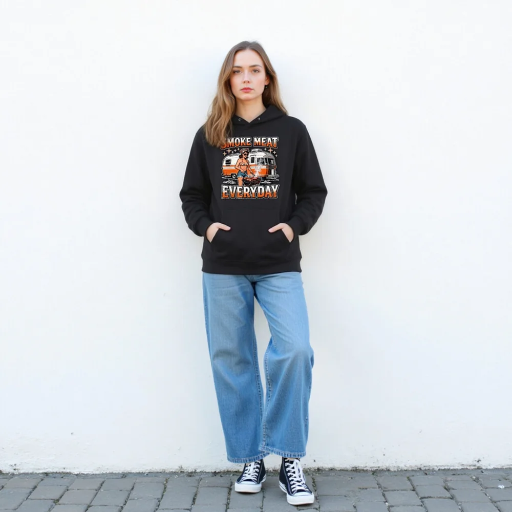 Smoke Meat Everyday Hoodie - Unisex Eco-Friendly Graphic Pullover - Image 4