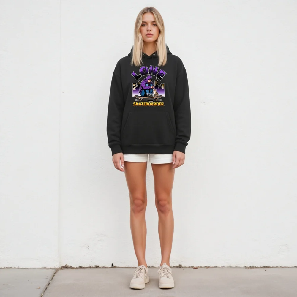 Lone Skateboarder Hoodie – Unisex Eco-Friendly Pullover - Image 5