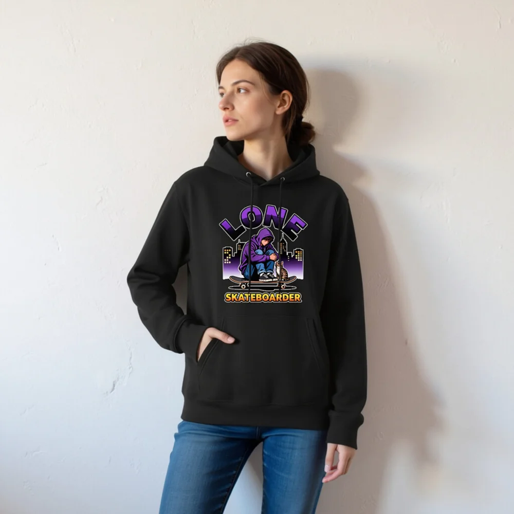 Lone Skateboarder Hoodie – Unisex Eco-Friendly Pullover - Image 6