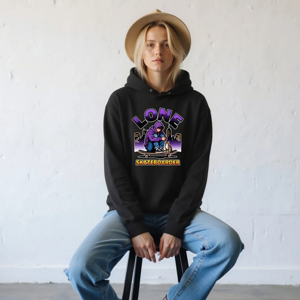 Lone Skateboarder Hoodie – Unisex Eco-Friendly Pullover - Image 8