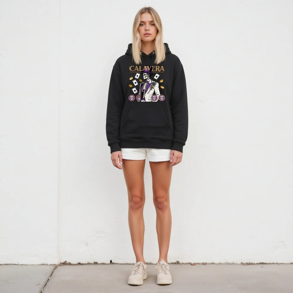 Calavera Skeleton Hoodie – Unisex Premium Pullover with Poker & Day of the Dead Design - Image 5