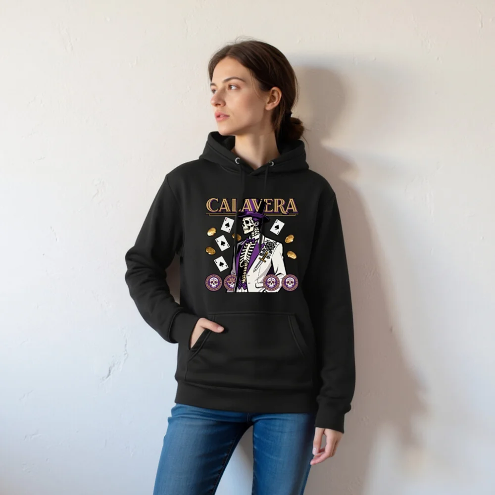Calavera Skeleton Hoodie – Unisex Premium Pullover with Poker & Day of the Dead Design - Image 6