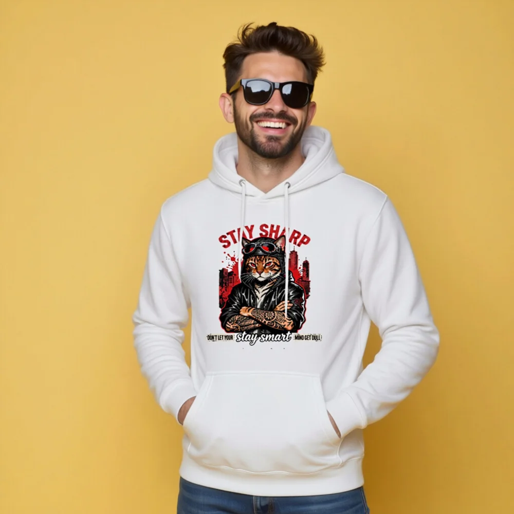 Stay Sharp Cat Hoodie – Unisex Premium Pullover Hoodie - Image 10