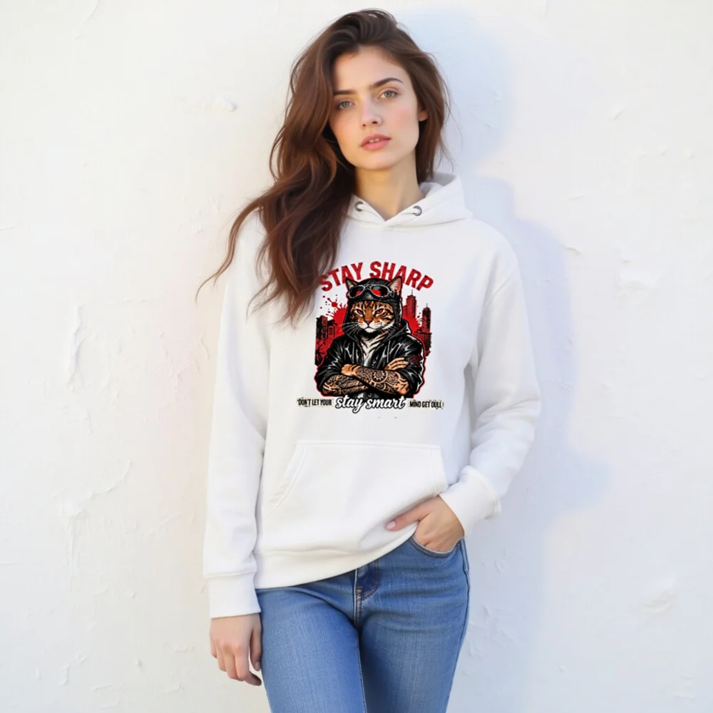 Stay Sharp Cat Hoodie – Unisex Premium Pullover Hoodie - Image 11