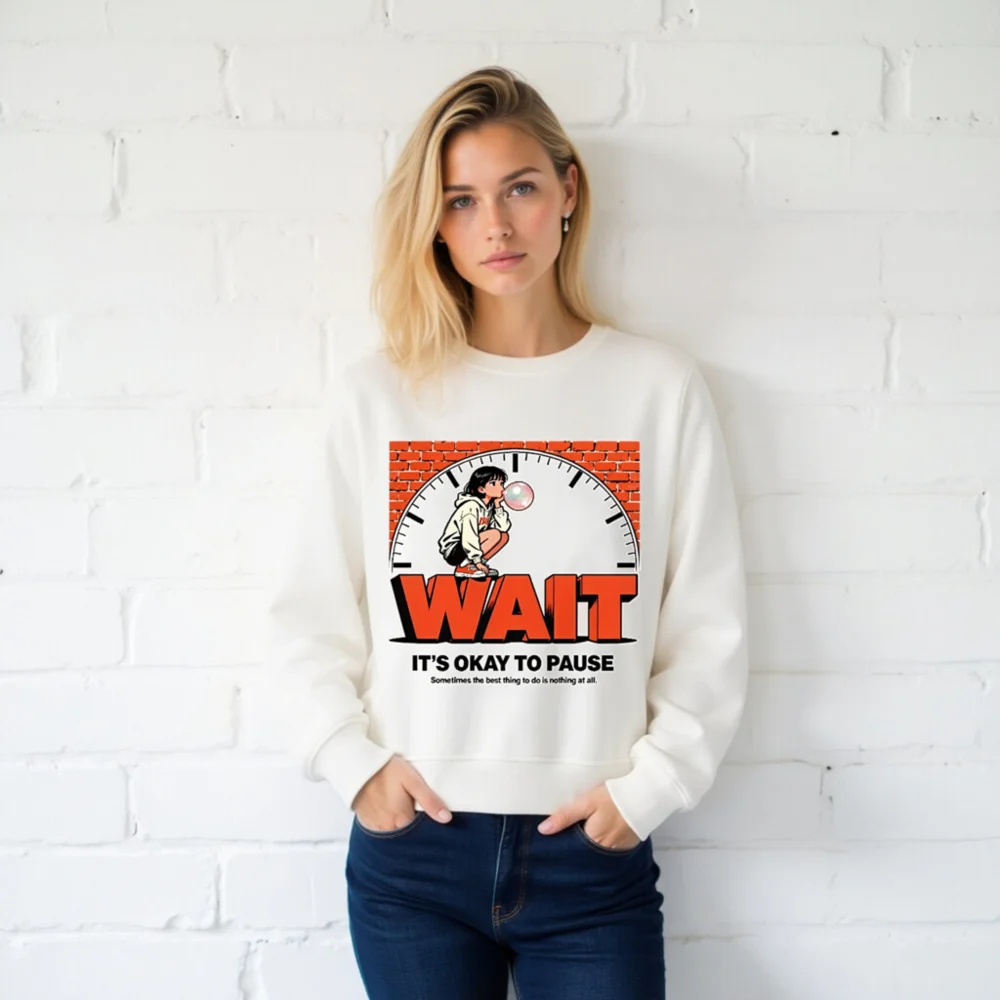 Unisex Organic Sweatshirt – 'Wait' Graphic Hoodie for Mindful Pauses - Image 2
