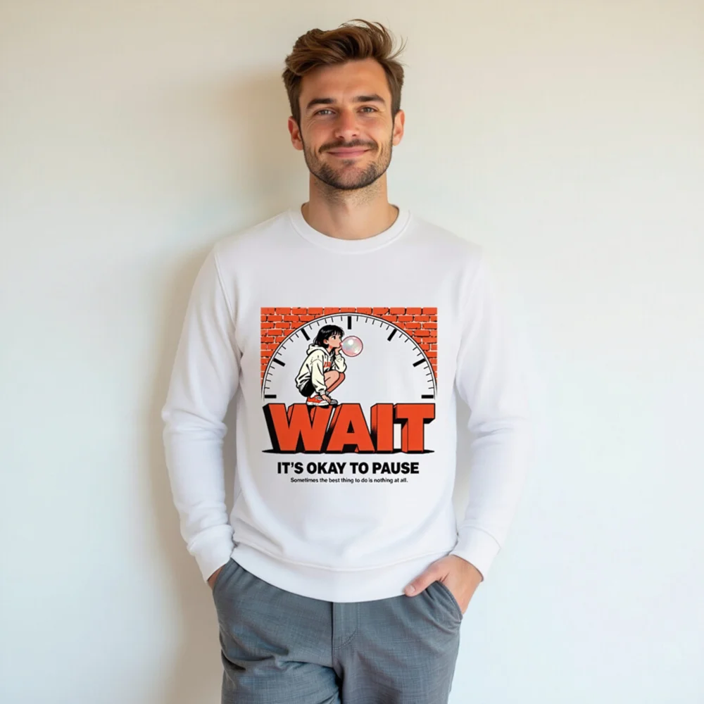 Unisex Organic Sweatshirt – 'Wait' Graphic Hoodie for Mindful Pauses - Image 7
