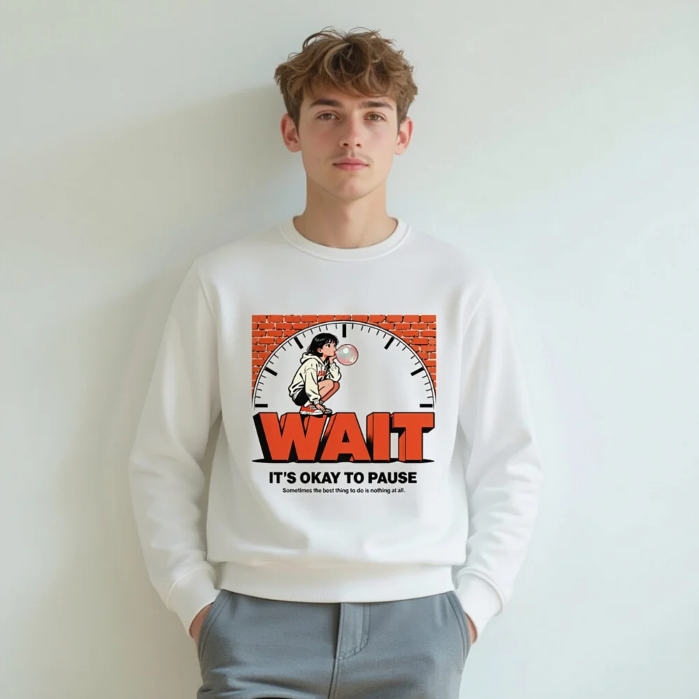 Unisex Organic Sweatshirt – 'Wait' Graphic Hoodie for Mindful Pauses - Image 8