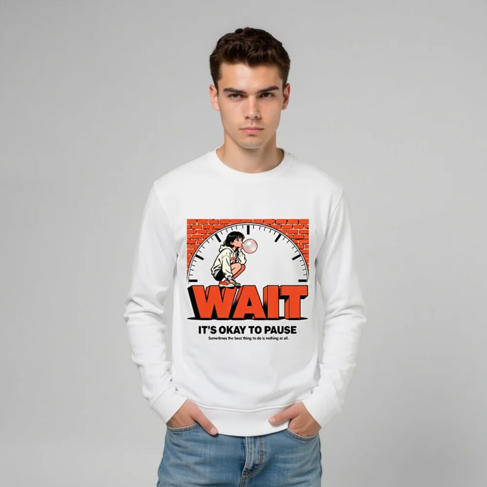 Unisex Organic Sweatshirt – 'Wait' Graphic Hoodie for Mindful Pauses - Image 11