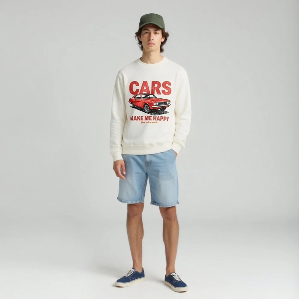 Cars Make Me Happy Sweatshirt – Unisex Organic Cotton Graphic Pullover - Image 3