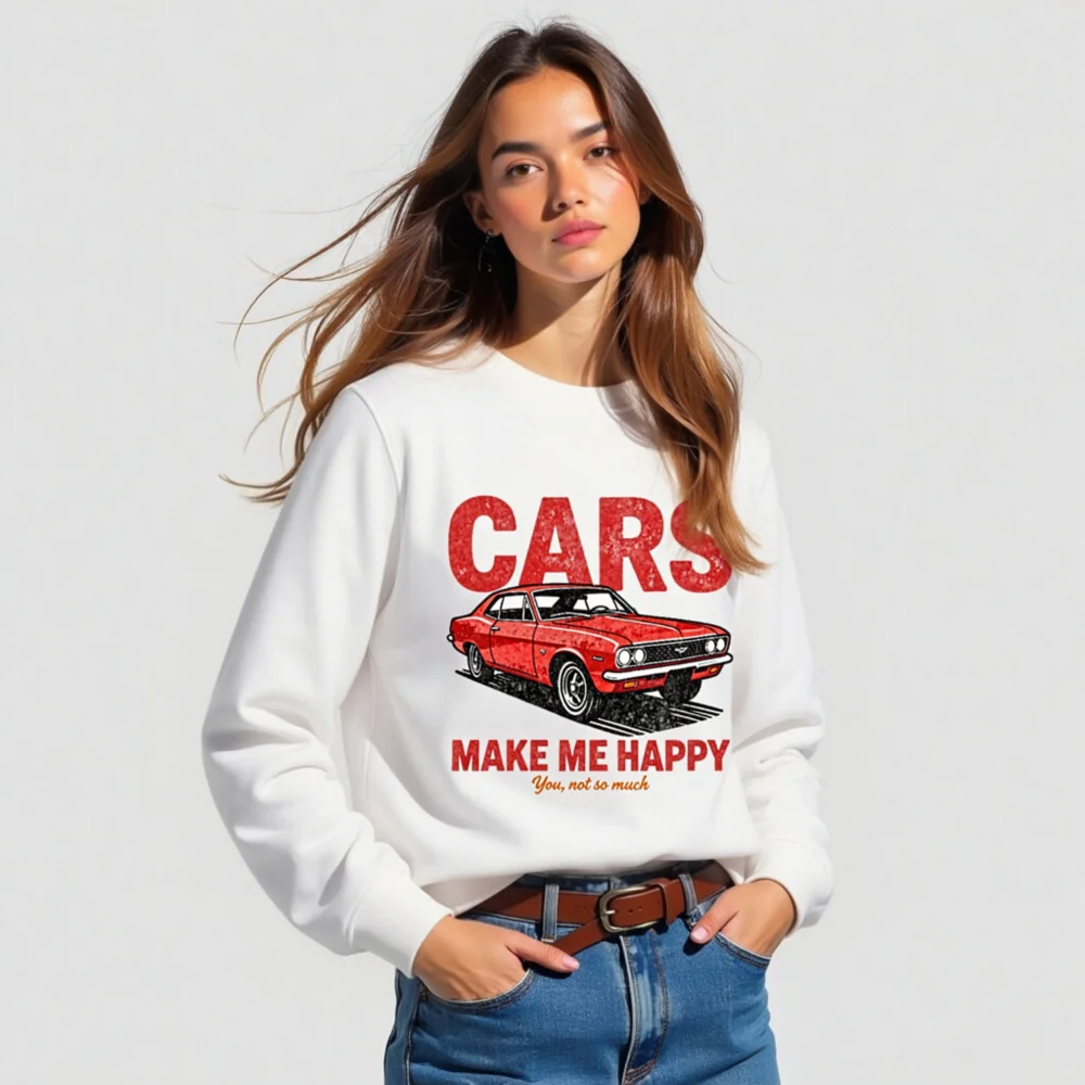 Cars Make Me Happy Sweatshirt – Unisex Organic Cotton Graphic Pullover - Image 5