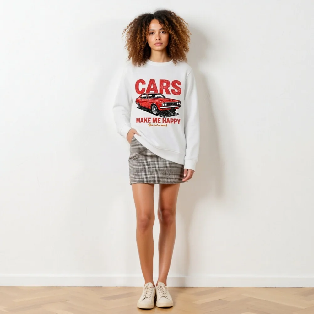 Cars Make Me Happy Sweatshirt – Unisex Organic Cotton Graphic Pullover - Image 6
