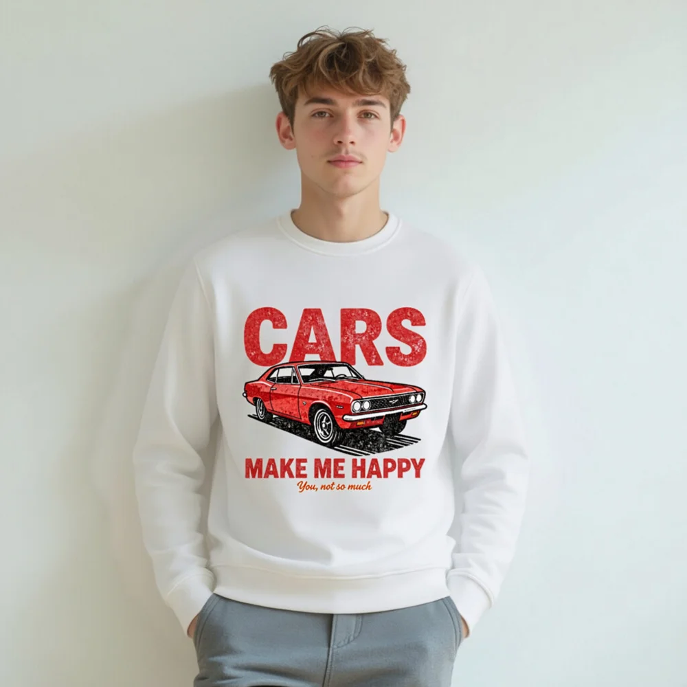 Cars Make Me Happy Sweatshirt – Unisex Organic Cotton Graphic Pullover - Image 8
