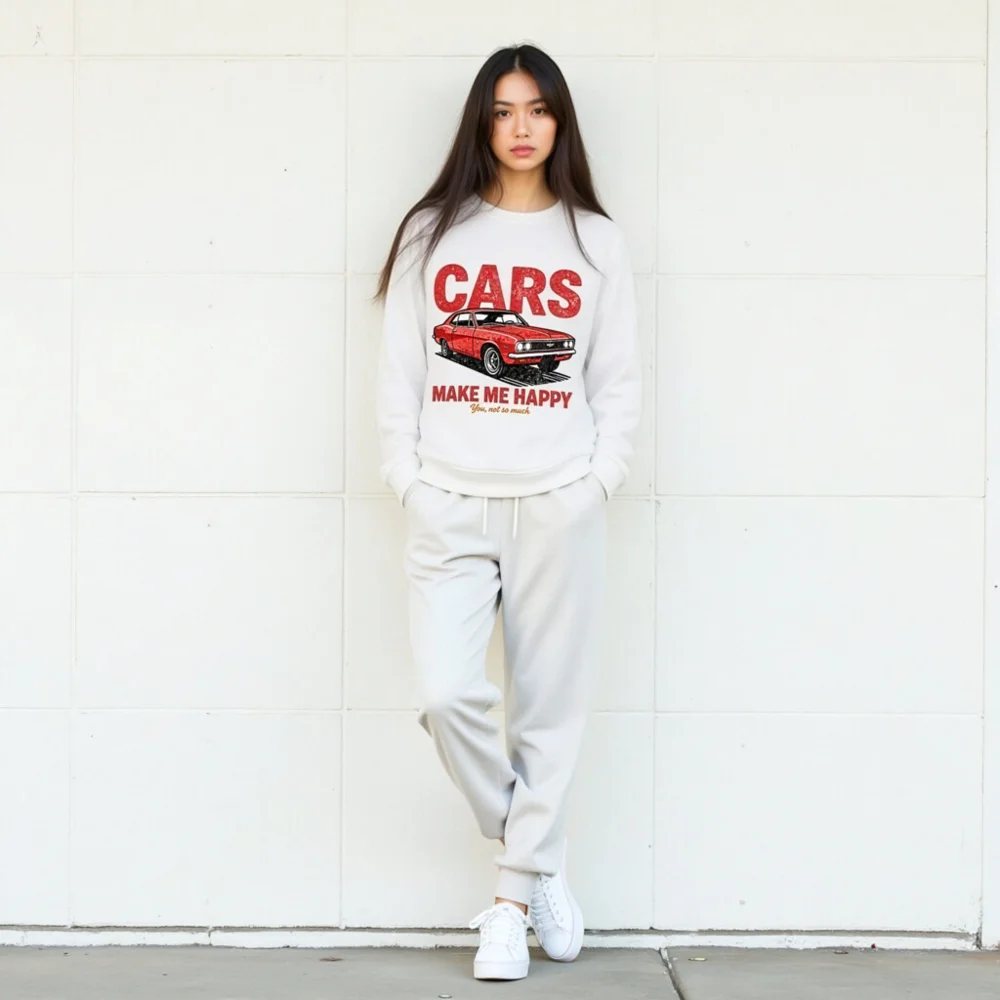 Cars Make Me Happy Sweatshirt – Unisex Organic Cotton Graphic Pullover - Image 10