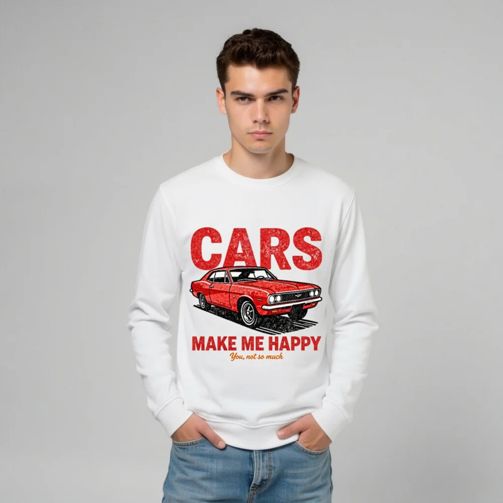 Cars Make Me Happy Sweatshirt – Unisex Organic Cotton Graphic Pullover - Image 11