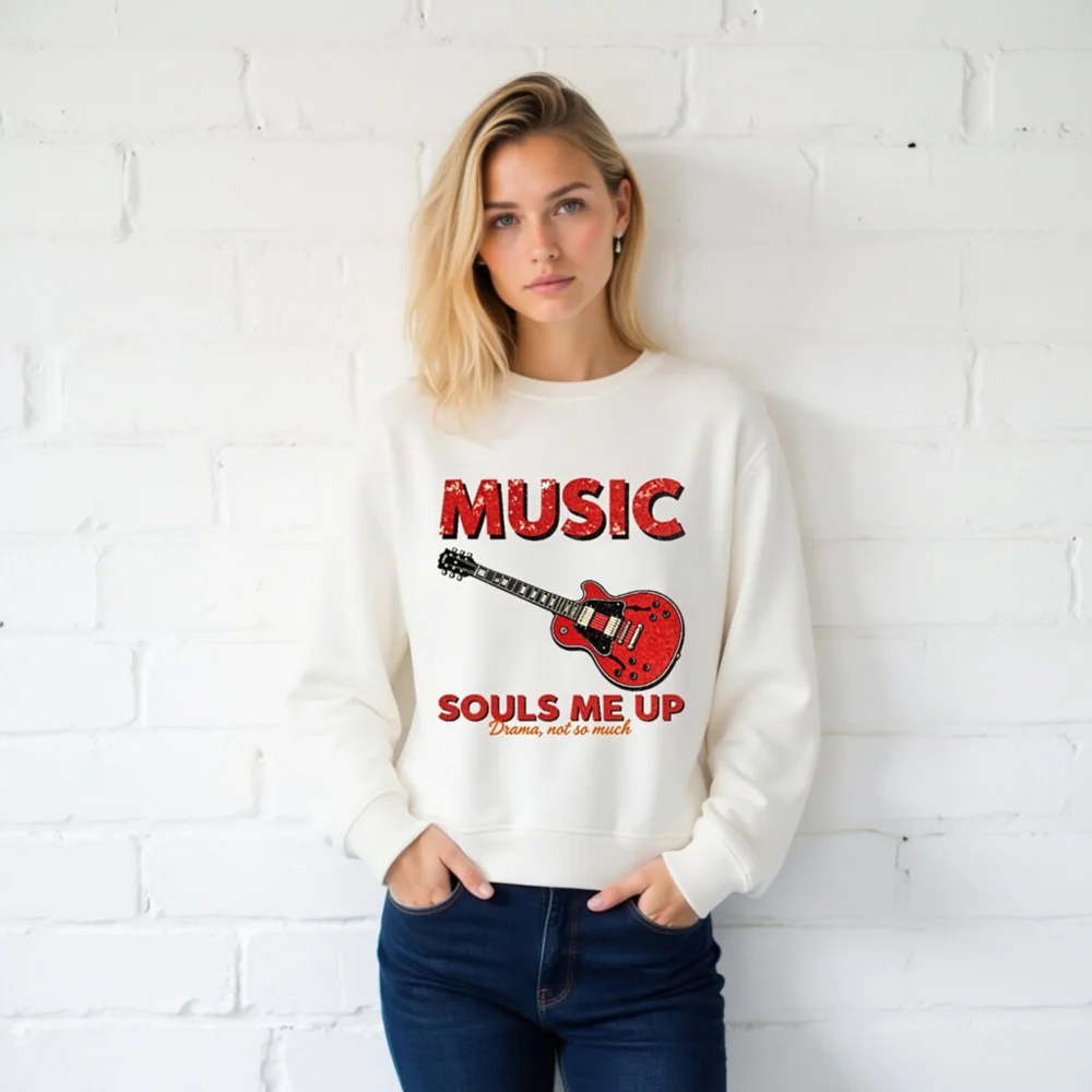Organic Cotton Sweatshirt with Guitar Print – Music Souls Me Up - Image 2