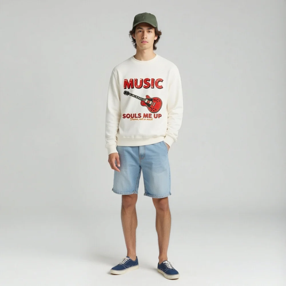 Organic Cotton Sweatshirt with Guitar Print – Music Souls Me Up - Image 3