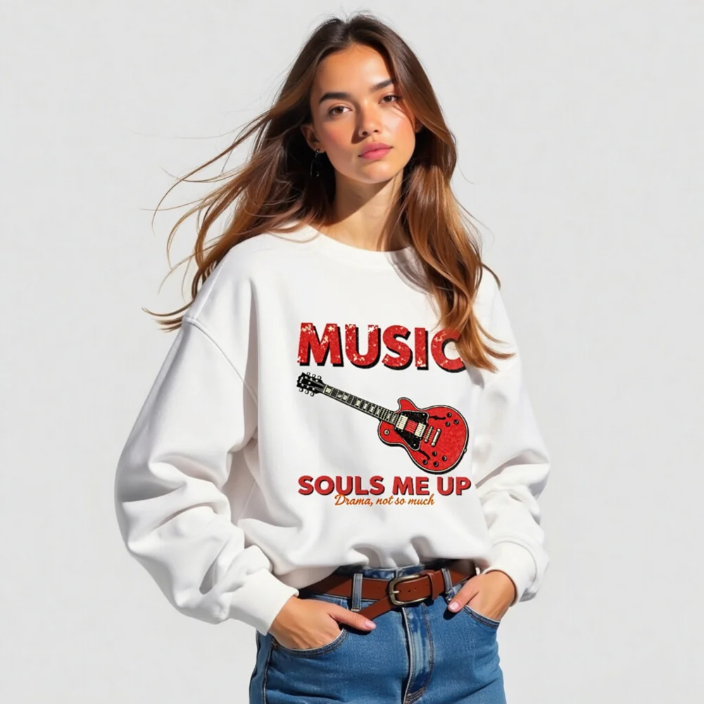 Organic Cotton Sweatshirt with Guitar Print – Music Souls Me Up - Image 5