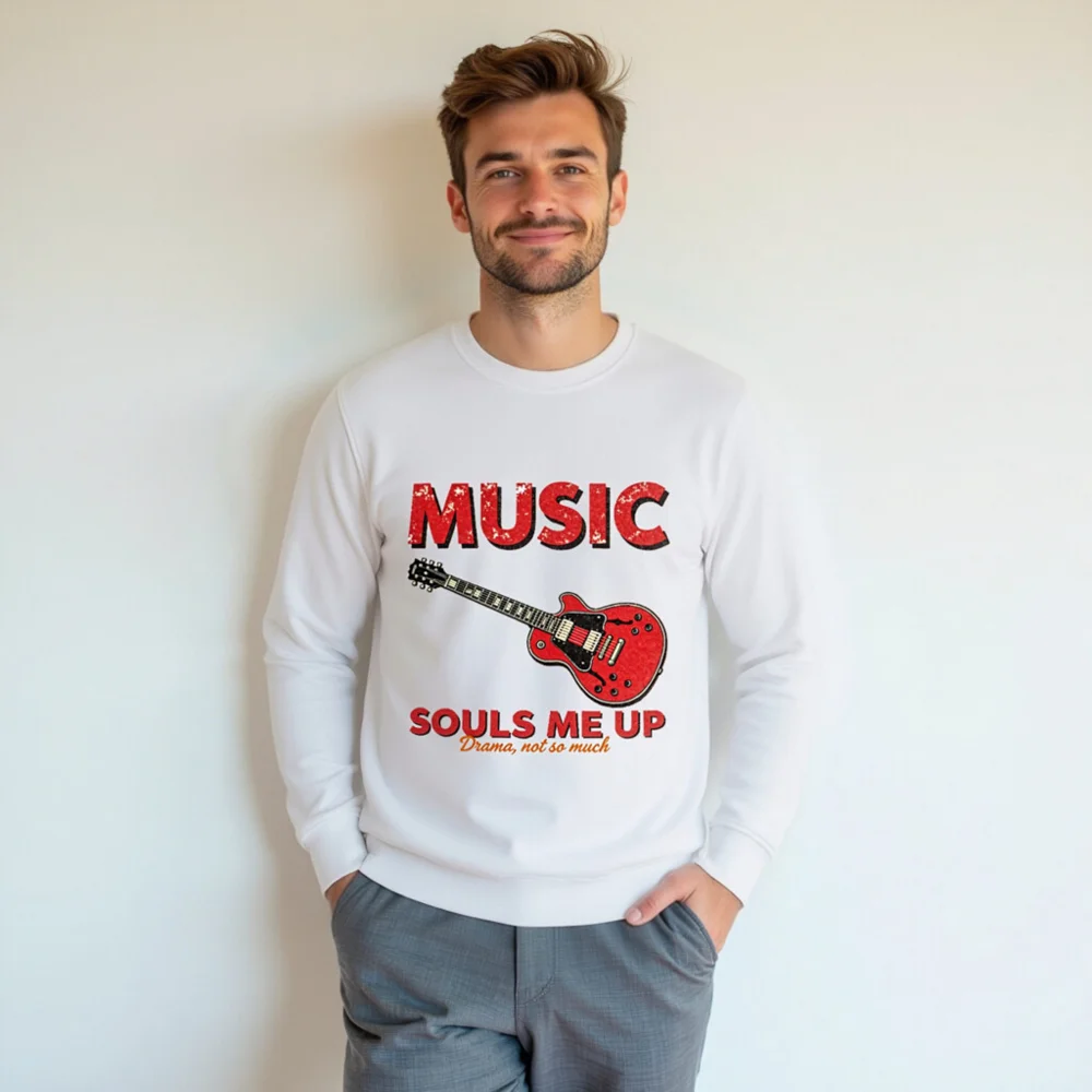 Organic Cotton Sweatshirt with Guitar Print – Music Souls Me Up - Image 7