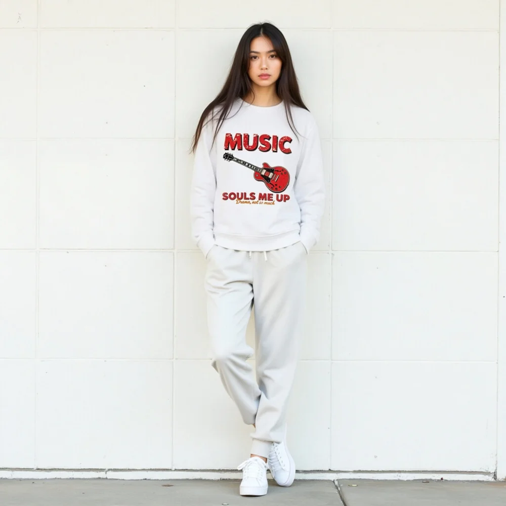 Organic Cotton Sweatshirt with Guitar Print – Music Souls Me Up - Image 10