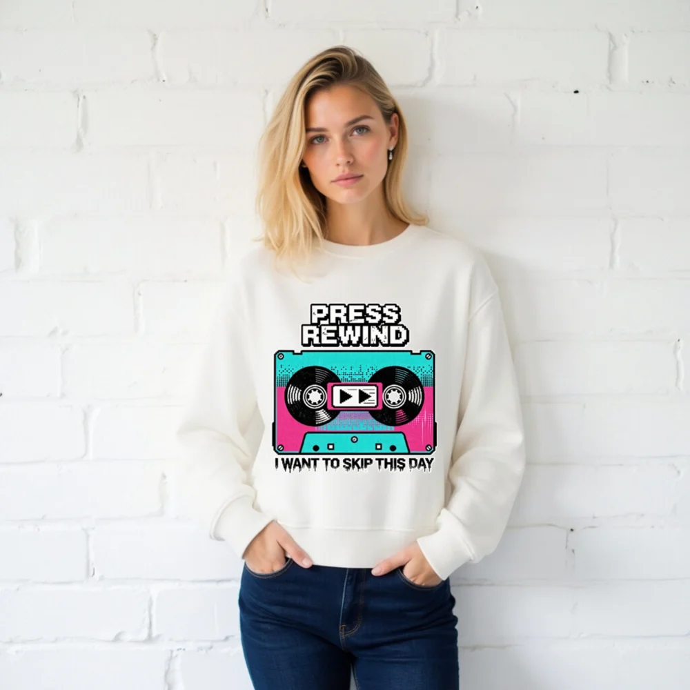 Press Rewind Sweatshirt – Unisex Organic Cotton Graphic Hoodie - Image 2