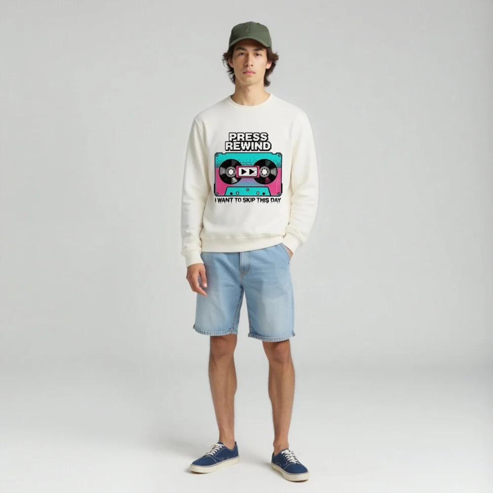 Press Rewind Sweatshirt – Unisex Organic Cotton Graphic Hoodie - Image 3