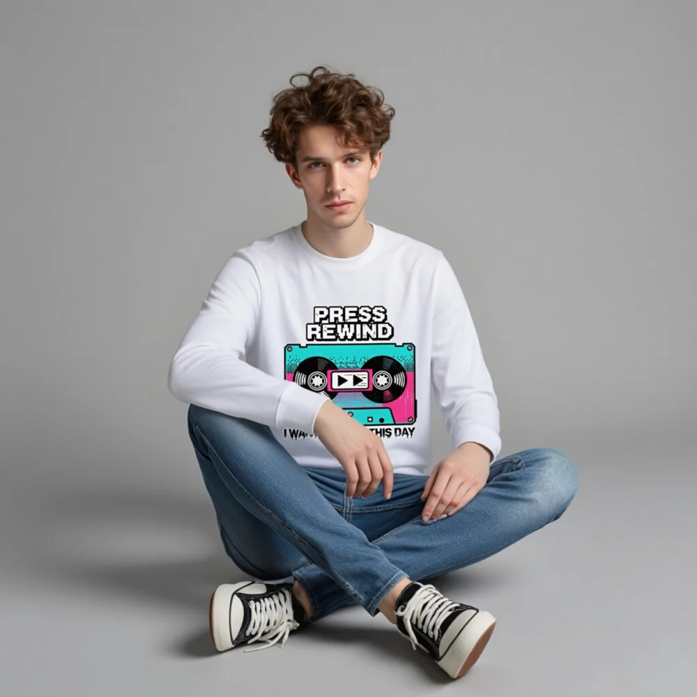 Press Rewind Sweatshirt – Unisex Organic Cotton Graphic Hoodie - Image 4
