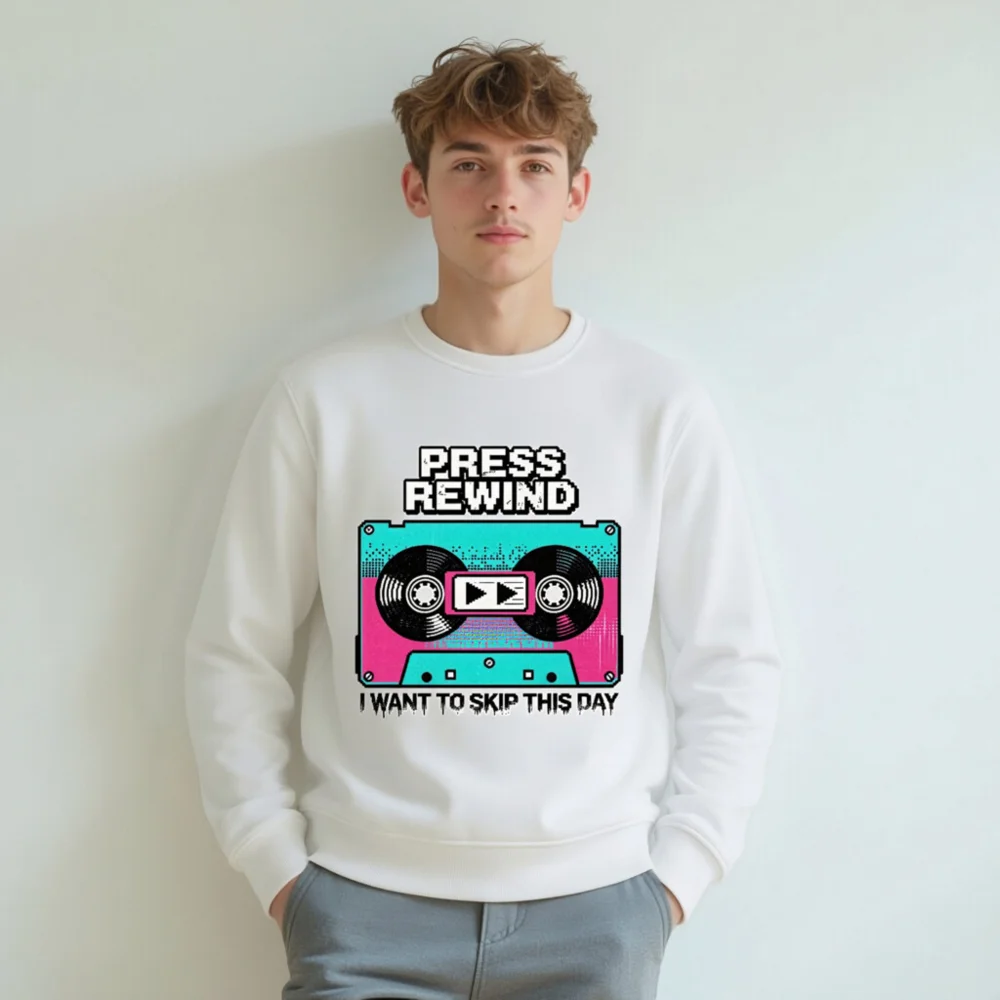 Press Rewind Sweatshirt – Unisex Organic Cotton Graphic Hoodie - Image 8