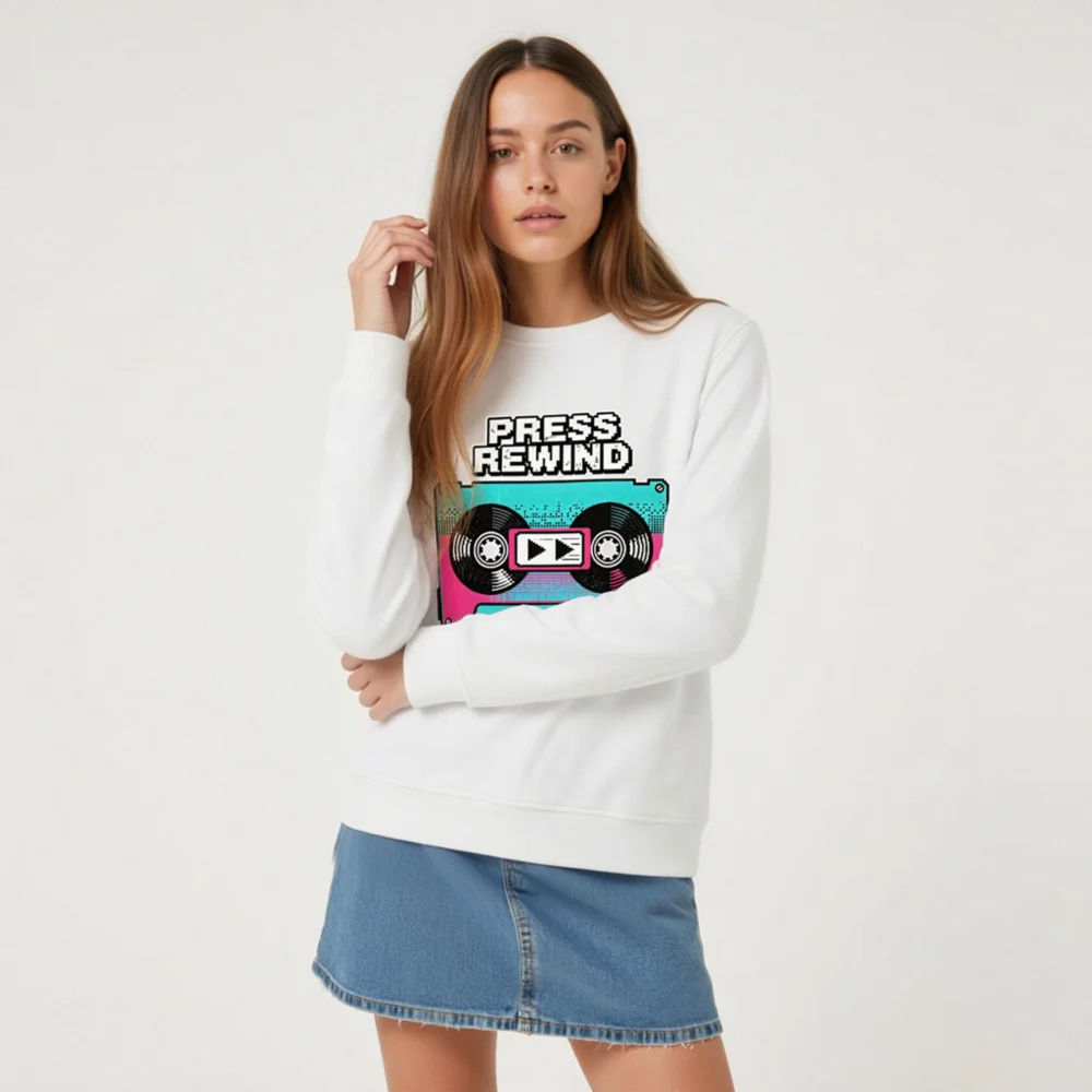 Press Rewind Sweatshirt – Unisex Organic Cotton Graphic Hoodie - Image 9
