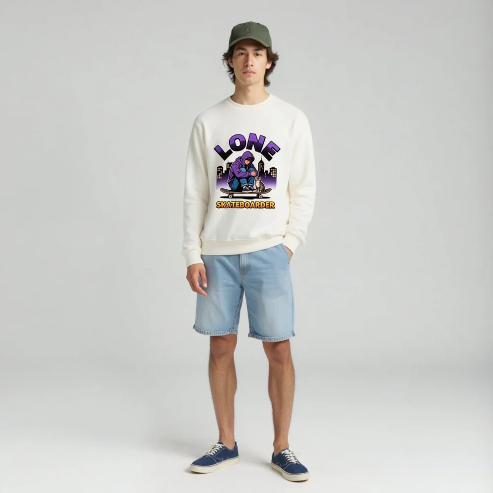 Lone Skateboarder Unisex Organic Cotton Sweatshirt - Image 3