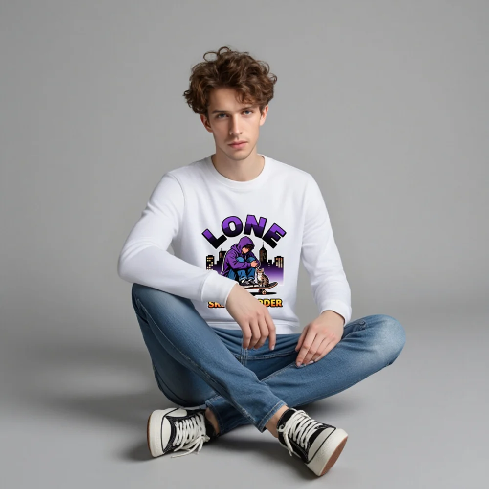 Lone Skateboarder Unisex Organic Cotton Sweatshirt - Image 4