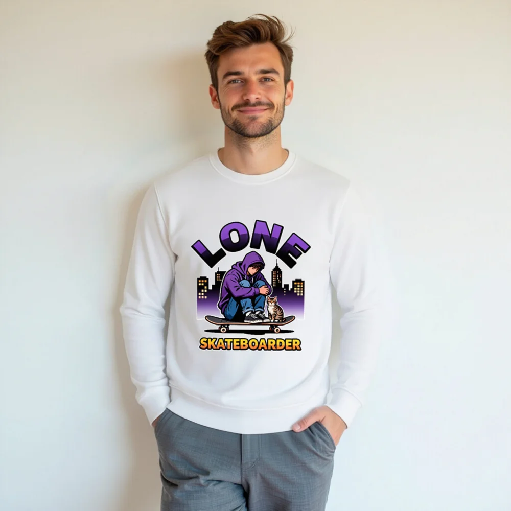 Lone Skateboarder Unisex Organic Cotton Sweatshirt - Image 7