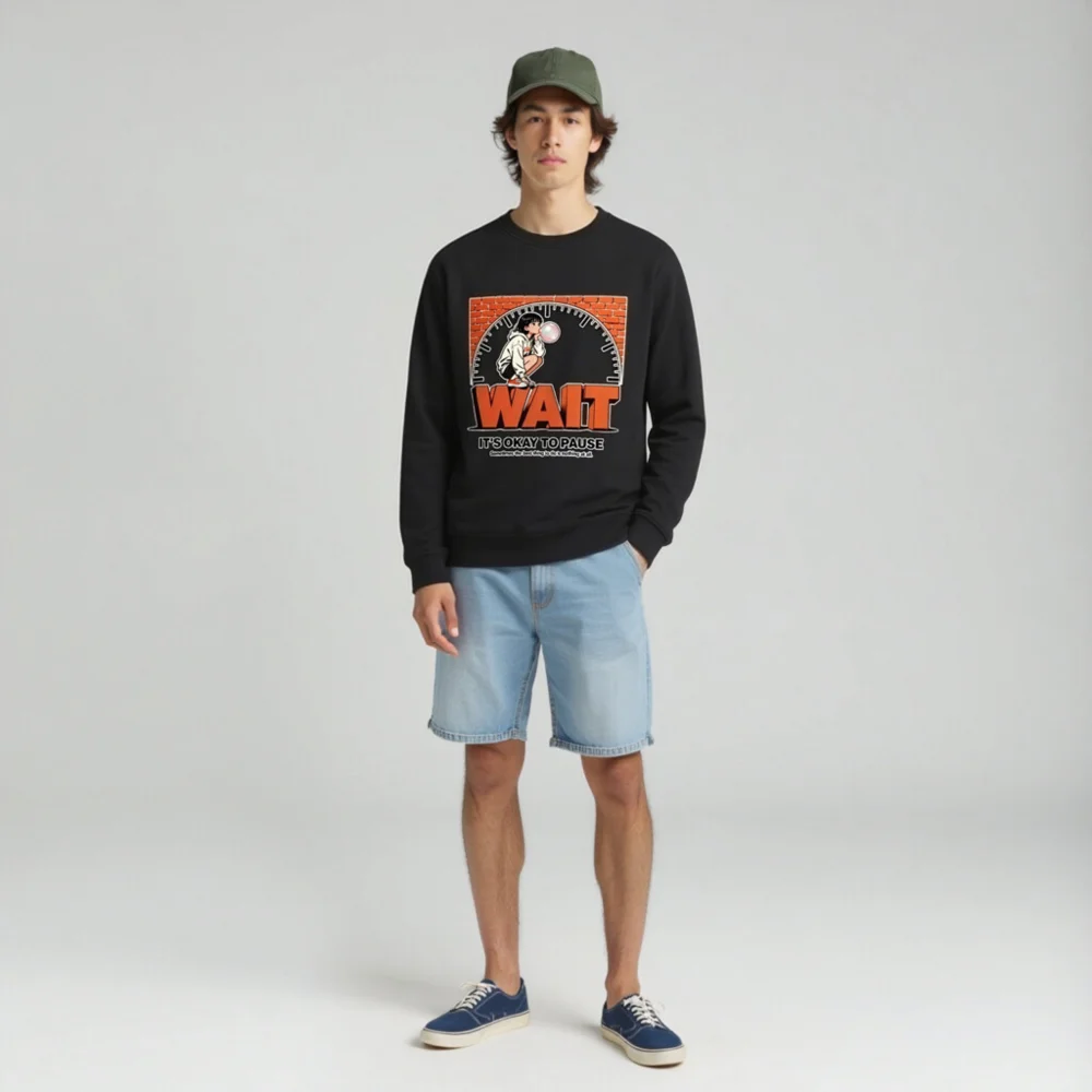 Unisex Organic Sweatshirt - 'Wait, It's Okay to Pause' Graphic Hoodie - Image 3