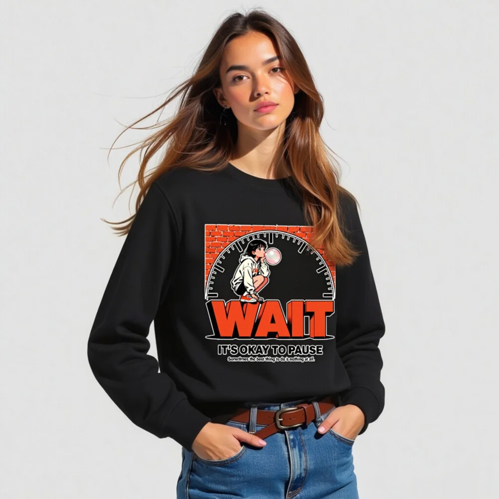 Unisex Organic Sweatshirt - 'Wait, It's Okay to Pause' Graphic Hoodie - Image 5