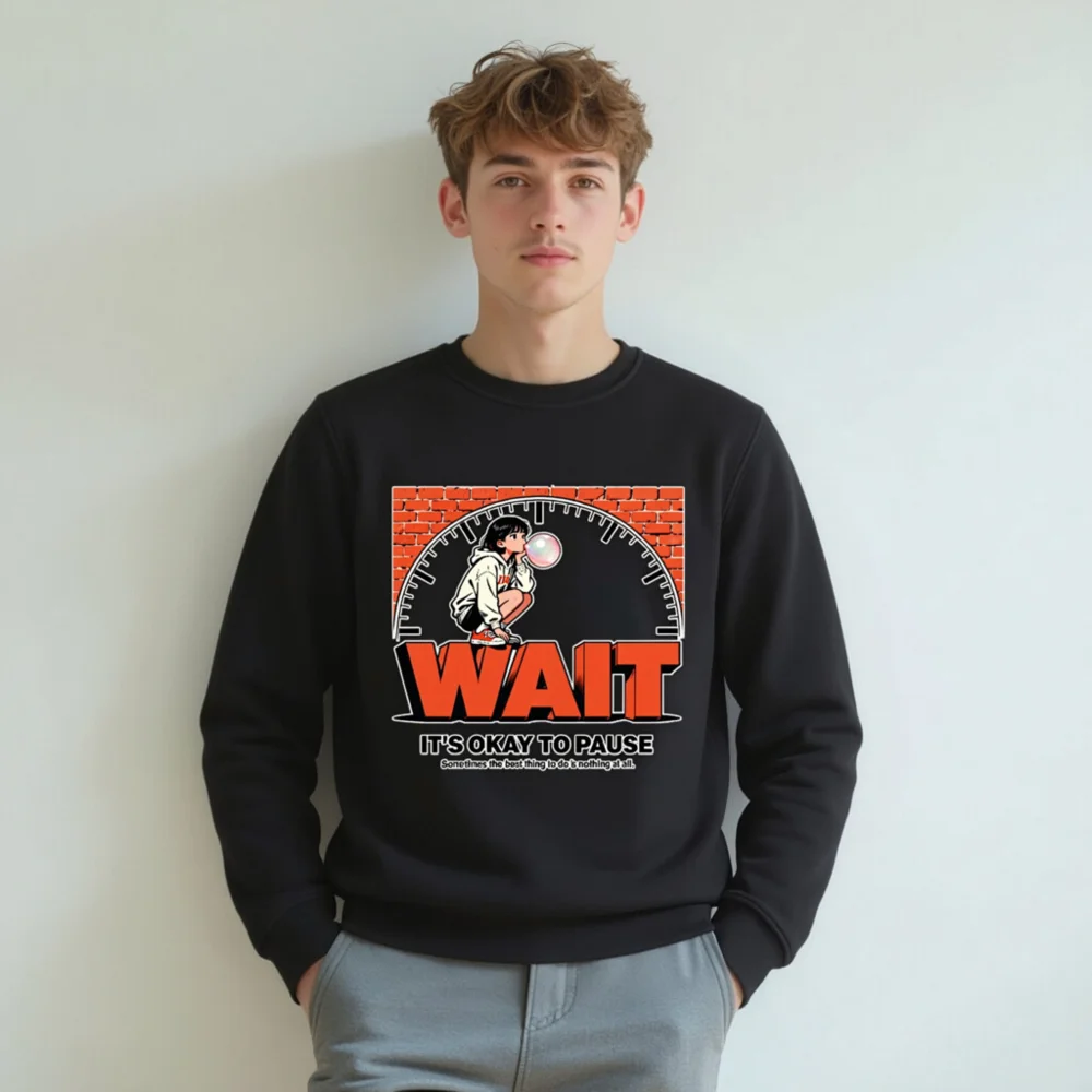 Unisex Organic Sweatshirt - 'Wait, It's Okay to Pause' Graphic Hoodie - Image 8