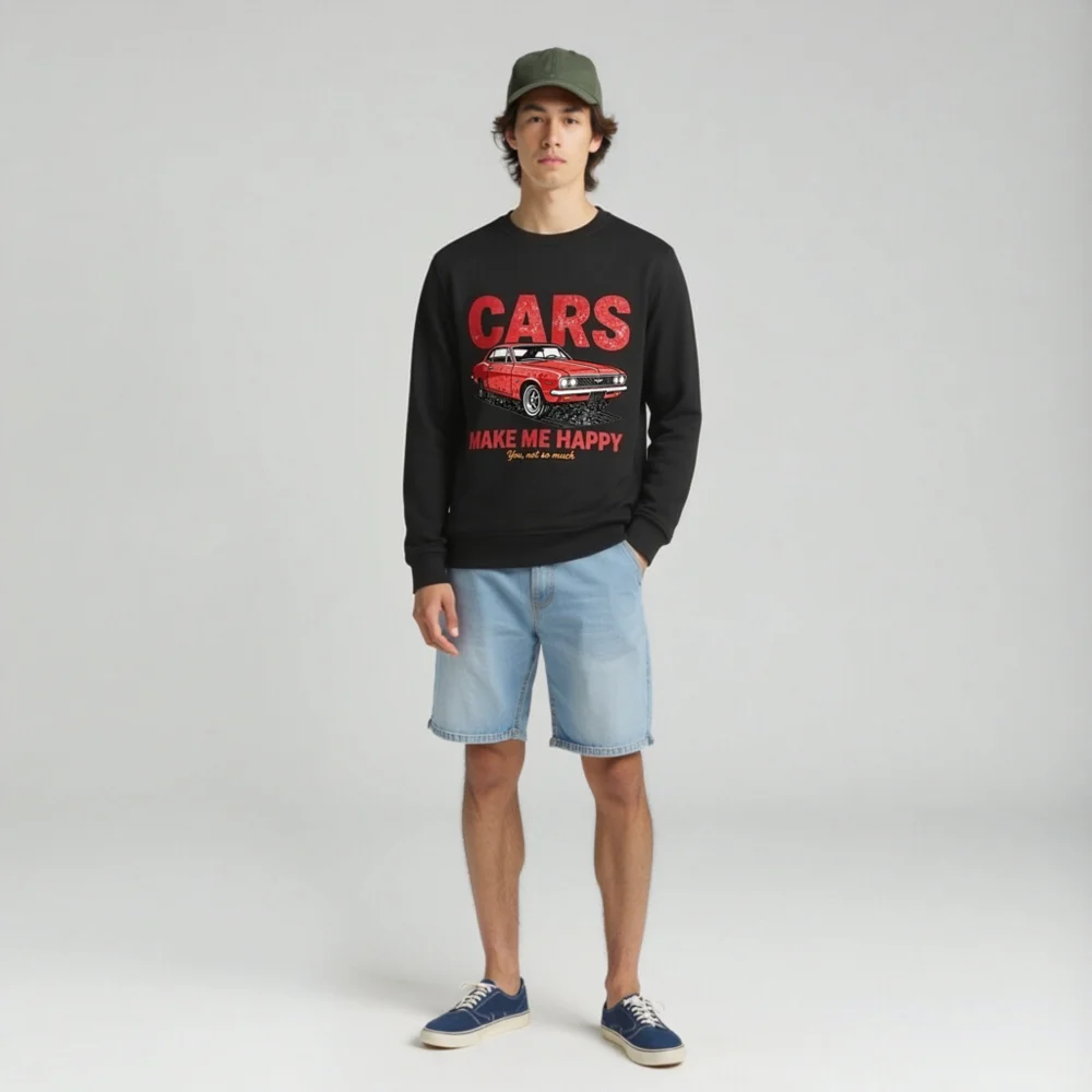 Cars Make Me Happy Sweatshirt – Unisex Organic Cotton Graphic Pullover - Image 3