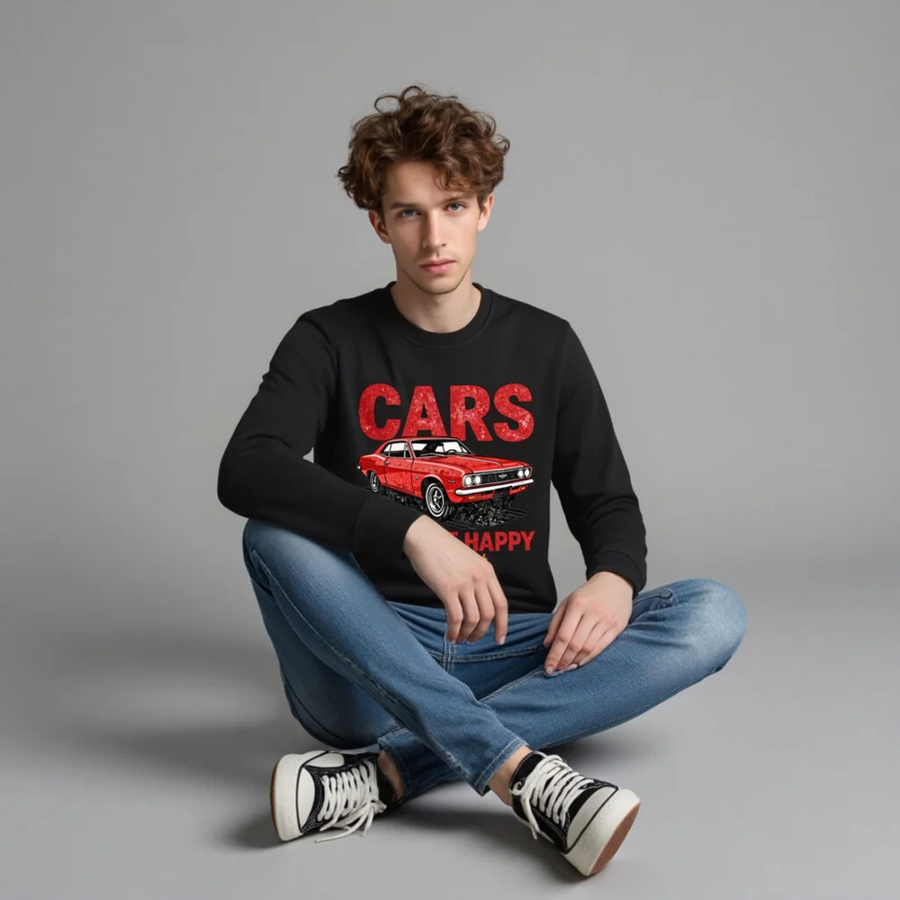 Cars Make Me Happy Sweatshirt – Unisex Organic Cotton Graphic Pullover - Image 4