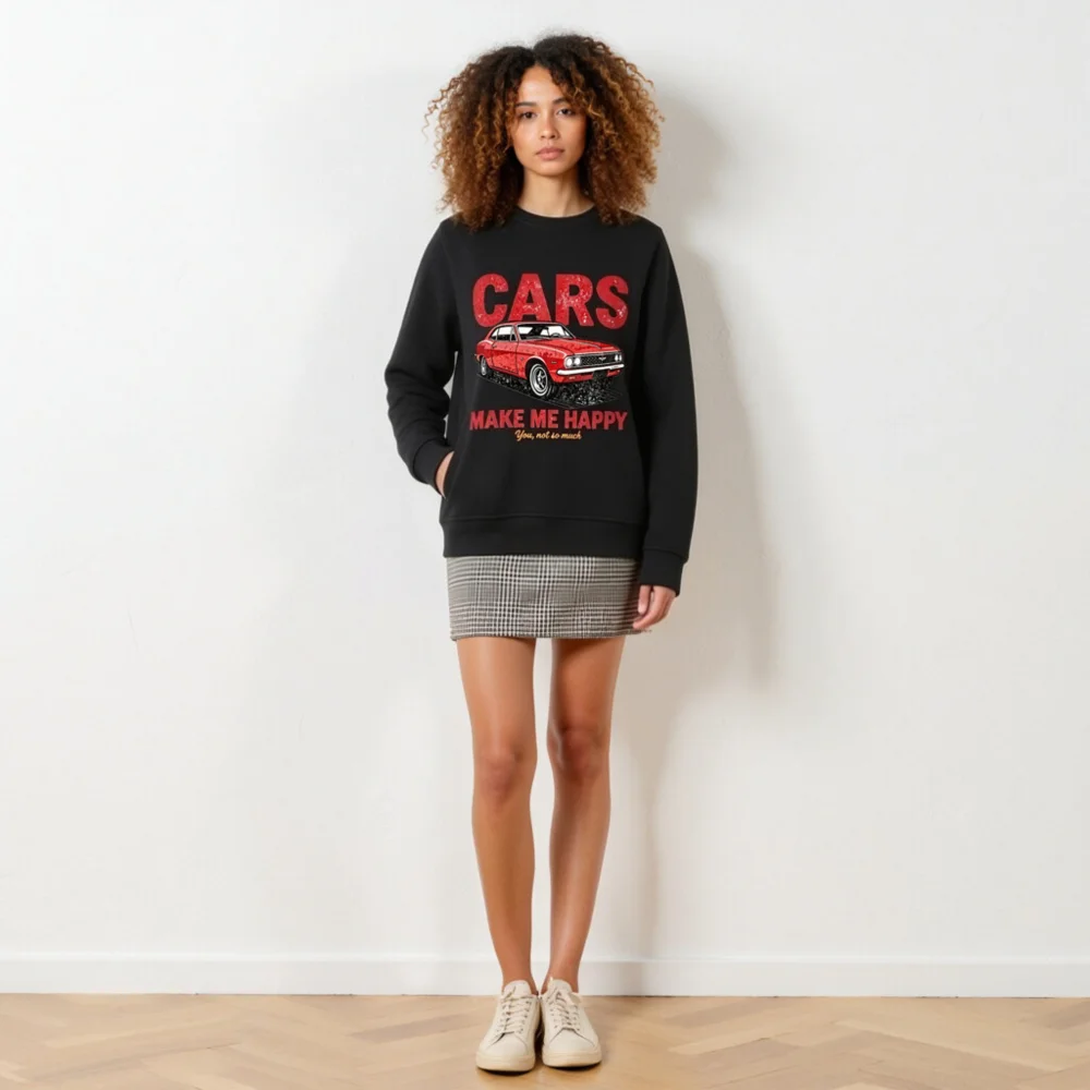 Cars Make Me Happy Sweatshirt – Unisex Organic Cotton Graphic Pullover - Image 6