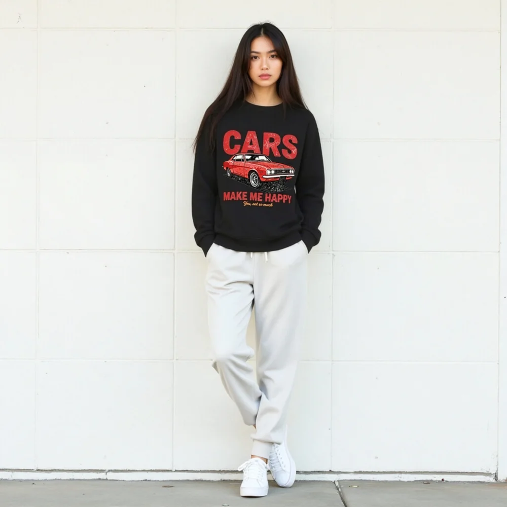 Cars Make Me Happy Sweatshirt – Unisex Organic Cotton Graphic Pullover - Image 10