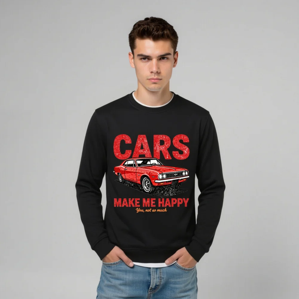 Cars Make Me Happy Sweatshirt – Unisex Organic Cotton Graphic Pullover - Image 11