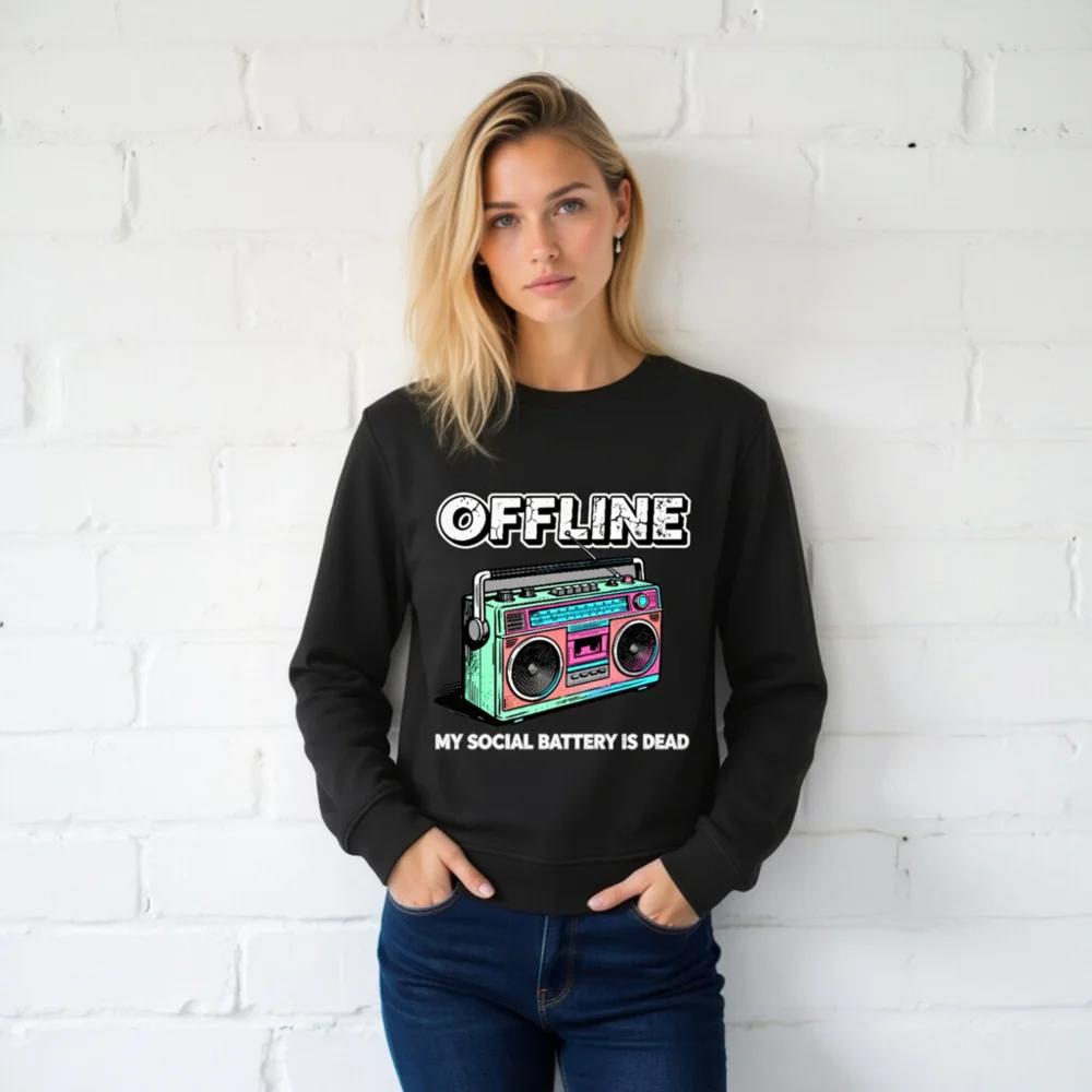 Offline My Social Battery Is Dead Sweatshirt - Unisex Organic Crewneck - Image 2