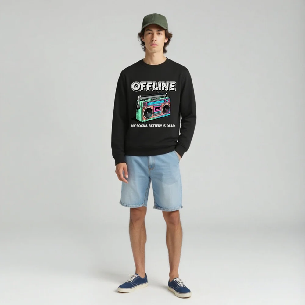 Offline My Social Battery Is Dead Sweatshirt - Unisex Organic Crewneck - Image 3