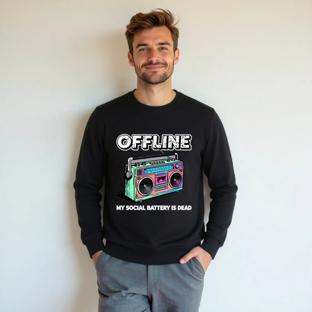 Offline My Social Battery Is Dead Sweatshirt - Unisex Organic Crewneck - Image 7