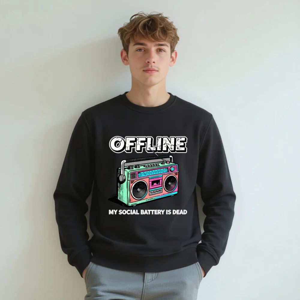 Offline My Social Battery Is Dead Sweatshirt - Unisex Organic Crewneck - Image 8