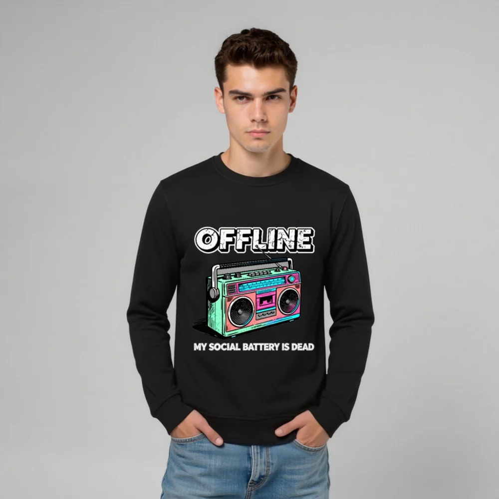 Offline My Social Battery Is Dead Sweatshirt - Unisex Organic Crewneck - Image 11