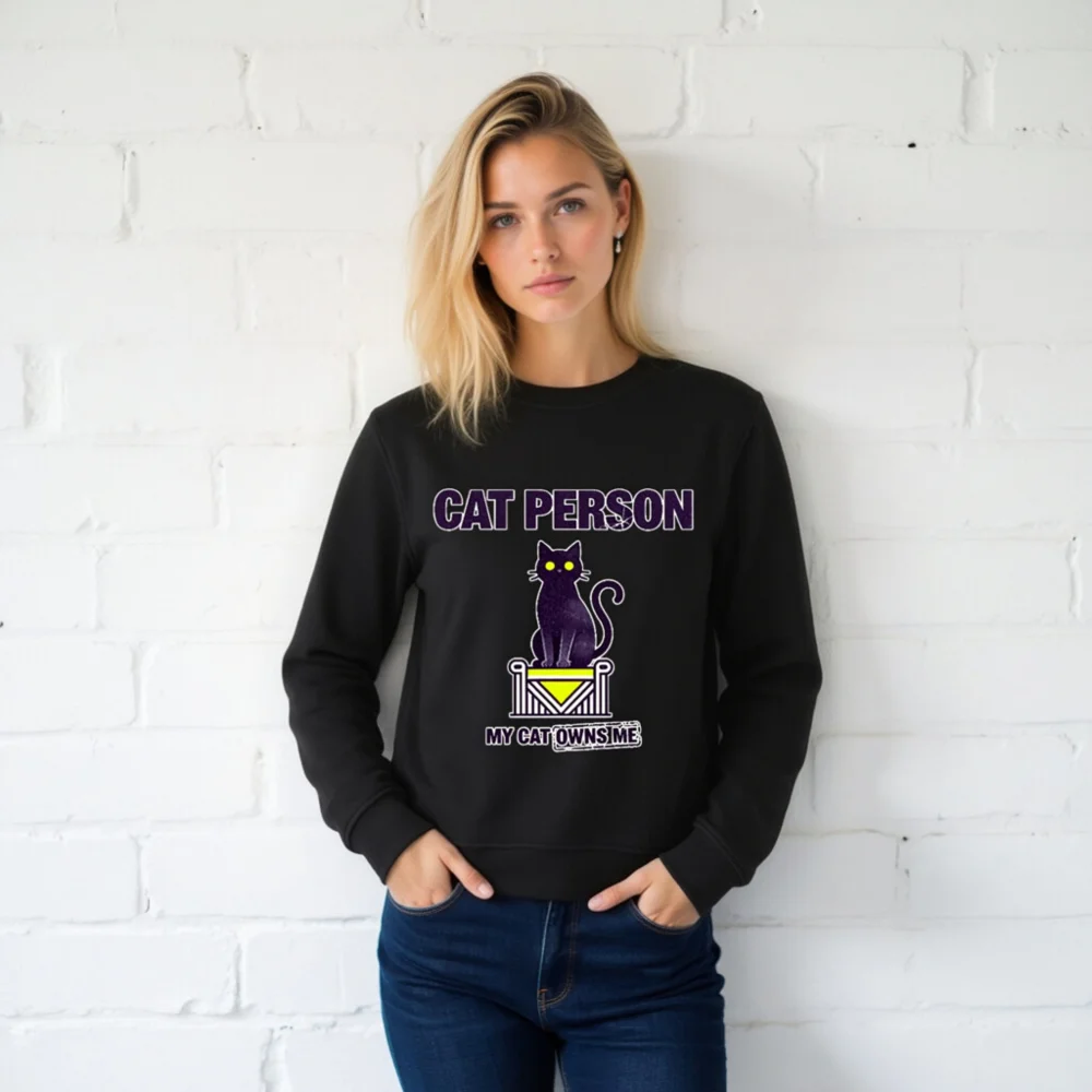 Cat Person Sweatshirt – Unisex Organic Cotton Graphic Hoodie - Image 2