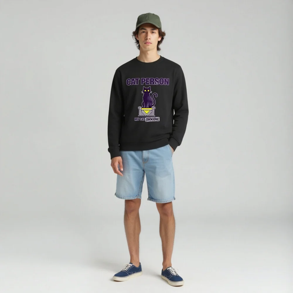 Cat Person Sweatshirt – Unisex Organic Cotton Graphic Hoodie - Image 3