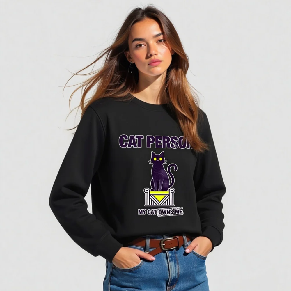 Cat Person Sweatshirt – Unisex Organic Cotton Graphic Hoodie - Image 5