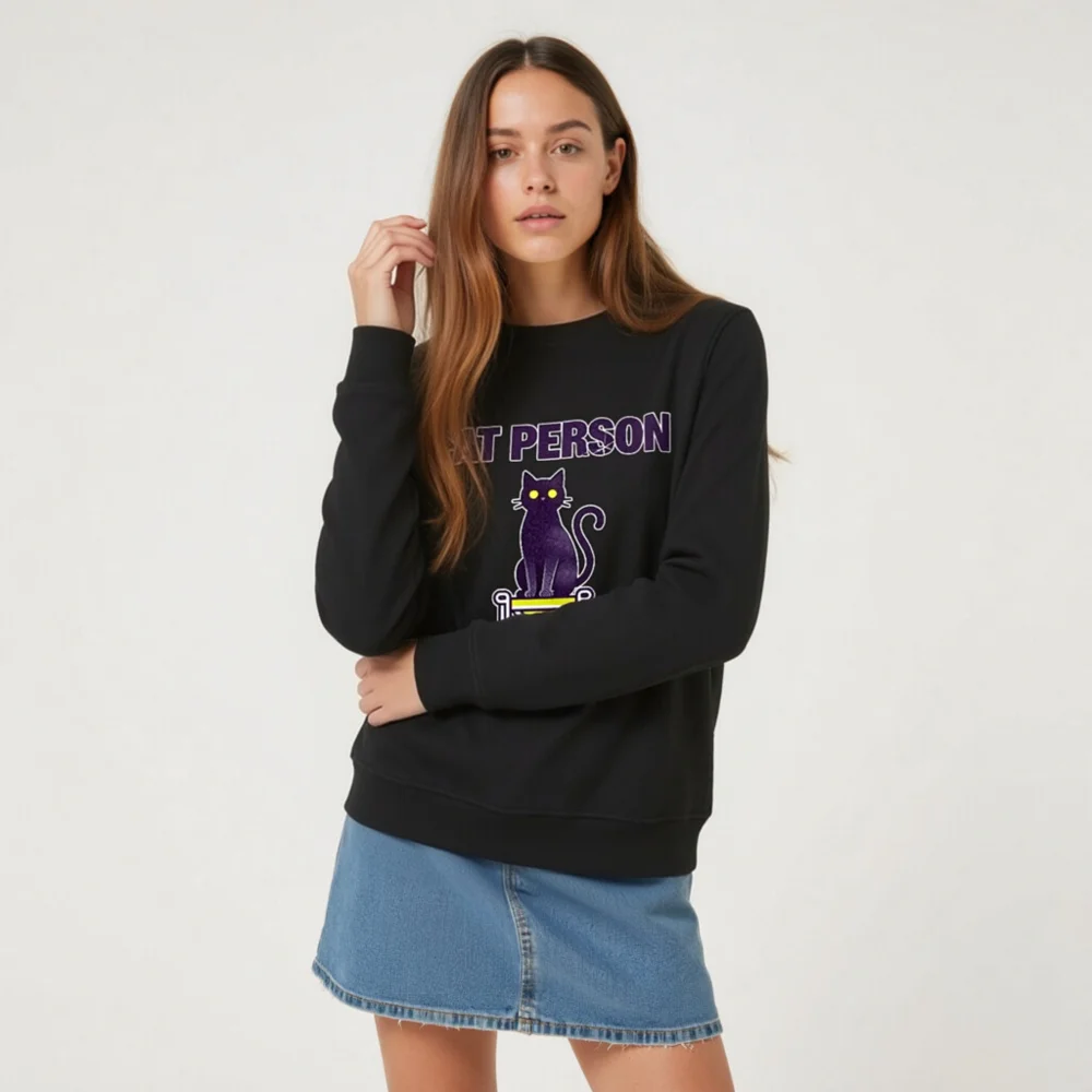 Cat Person Sweatshirt – Unisex Organic Cotton Graphic Hoodie - Image 9