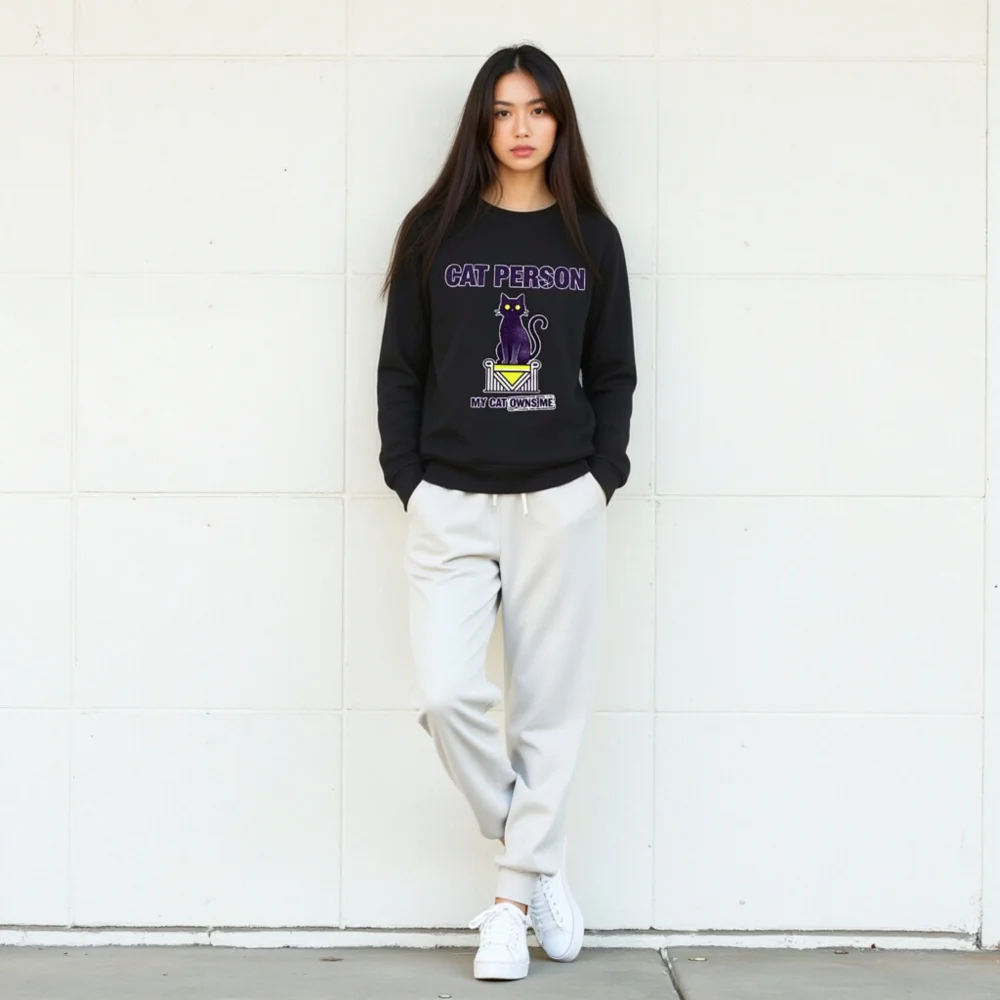 Cat Person Sweatshirt – Unisex Organic Cotton Graphic Hoodie - Image 10